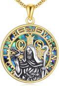 wholesale 925 Sterling Silver Round Pendant with Abalone Shell and Saint Medal - Mens Religious s-0-0