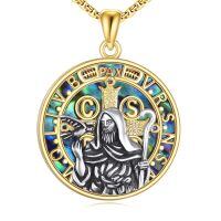 wholesale 925 Sterling Silver Round Pendant with Abalone Shell and Saint Medal - Mens Religious s-Saint Benedict