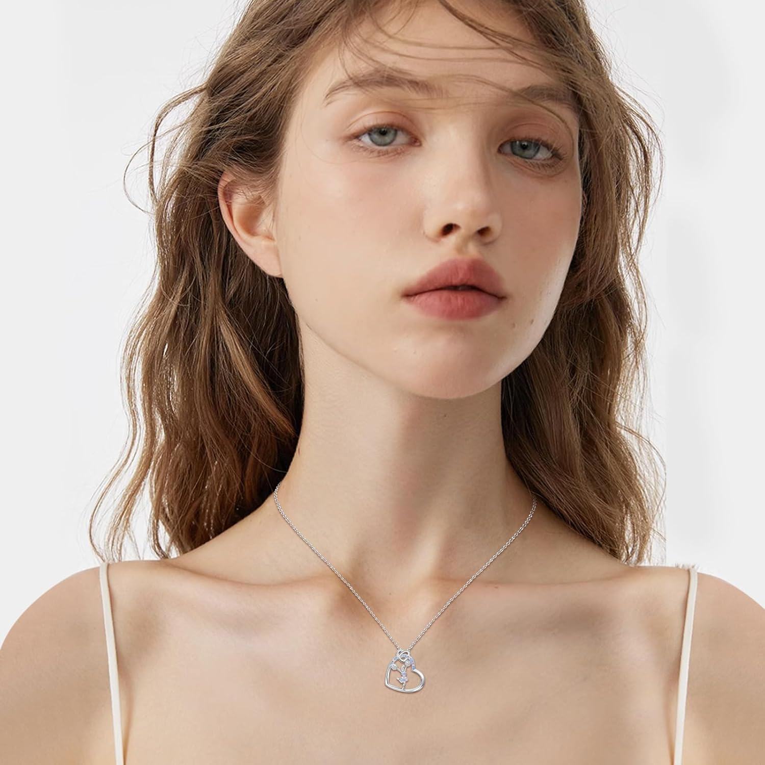 925 Sterling Silver Heart-Shaped Ballerina Dance Pendant Necklace with Multi-Colored Crystals and Chain for Women-0-5