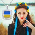 wholesale 925 Sterling Silver Square Blue and Yellow Ukraine Flag Pendant Necklace with Cubic Zirconia - Peace Style  for Women & Girls-0-5