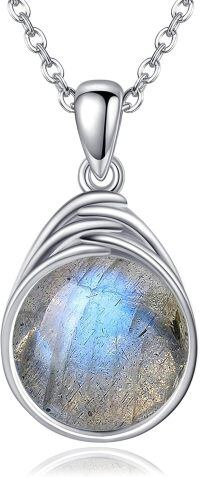 wholesale 925 Sterling Silver Rainbow Moonstone Teardrop Pendant Necklace-Labradorite