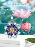 wholesale 925 Sterling Silver Purple Lotus Flower Pendant Necklaces with Yellow Crystal and Moonstone Gifts for Women-0-5