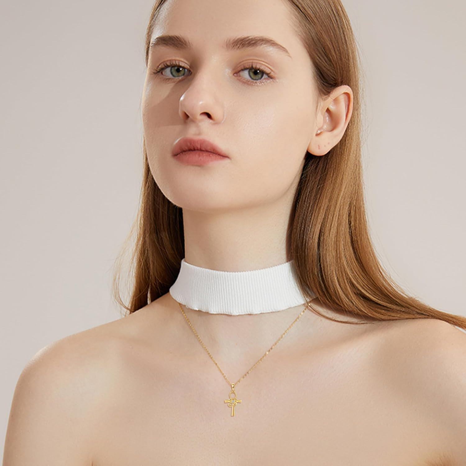 wholesale 14K Gold Evil Eye Cross Pendant Necklace with Cubic Zirconia and Chain for Women Girls-0-1