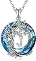wholesale Sterling Silver Crystal Tree of Life Initial Necklace Mother s Day Gift - Rhodium Plated-0-72
