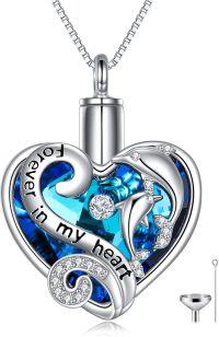 wholesale 925 Sterling Silver Heart Dolphin Cremation Jewelry Forever in My Heart Keepsake Pendant Necklace w/Filler Kit-Dolphins Crystal Necklace
