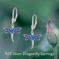 wholesale 925 Sterling Silver Blue Enamel Dragonfly Leverback Earrings for Women Girls Gifts Jewelry Accessories-0-5