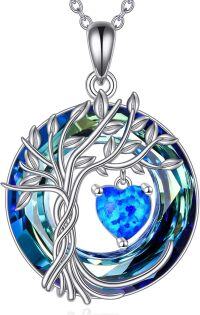 wholesale Sterling Silver Crystal Tree of Life Pendant Necklace for Women-10-Oct-Blue Opal