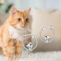 wholesale 925 Sterling Silver Cat Charm Hoop Earrings - Adorable Kitty  for Girls and Women-0-5