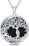 wholesale 925 Sterling Silver Round Black Onyx and White Moonstone Tree of Life Pendant Necklace-0-0