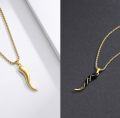 wholesale Gold Plated 925 Sterling Silver Black Onyx Twisted Horn Necklace for Women and Men-0-2