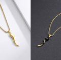 wholesale Gold Plated 925 Sterling Silver Black Onyx Twisted Horn Necklace for Women and Men-0-2