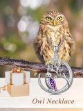 wholesale 925 Sterling Silver Purple Enamel Owl Moon Pendant Necklace-0-5