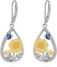 wholesale 925 Sterling Silver Sunflower Butterfly Teardrop Earrings Boho Gift for Women-Sunflower Teardrop Dangle Earrings
