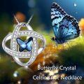 wholesale 925 Sterling Silver Blue Crystal Butterfly & Celtic Heart Pendant Necklace for Women-0-1