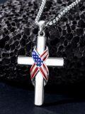 wholesale 925 Sterling Silver American Flag Cross Pendant Necklace  for Men & Women - Protection Amulet Religious Jewelry with 24 Rolo Chain (Gift Included)-0-4
