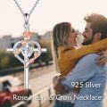 wholesale Sterling Silver Birthstones Rose Cross Heart Crucifix Pendant Necklace for Women-0-85