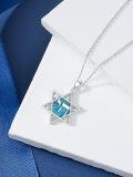 wholesale 925 Sterling Silver Turquoise Stone Jewish Star of David Pendant Necklace with Hebrew Symbols and Crown Design for Women Men  48cm Chain Length-0-3