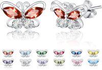 wholesale 925 Sterling Silver Cubic Zirconia 12 Birthstone Butterfly Stud Earrings-01-Jan.