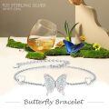 wholesale 925 Sterling Silver Butterfly Opal Heart Chain Bracelet Platinum Plated For Women-0-5