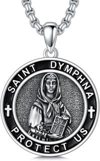 wholesale 925 Sterling Silver Saint Dymphna Protect Us Pendant Necklace for Men-St Dymphna