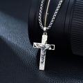 wholesale 925 Sterling Silver Cross Pendant with Jesus on the Cross and Inspirational Words for Men's Jewelry - 24 Chain Gift Set-0-3