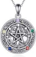 wholesale 925 Sterling Silver Abalone Shell Pentagram Triple Moon Goddess Pendant with Celtic Knot and Multi-Colored Stones for Women's Wicca Jewelry-0-0