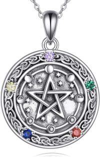 wholesale 925 Sterling Silver Abalone Shell Pentagram Triple Moon Goddess Pendant with Celtic Knot and Multi-Colored Stones for Women's Wicca Jewelry-pentagram-2