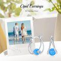 wholesale 925 Sterling Silver Blue Opal Huggie Hoop Earrings with Natural Stone Elements-0-2