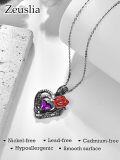 wholesale 925 Sterling Silver Red Rose Black Heart Birthstone Necklace for Women-0-5