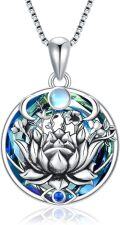 wholesale 925 Sterling Silver Round Blue Crystal Lotus Evil Eye Pendant Necklaces for Women Spiritual Protection s-0-0