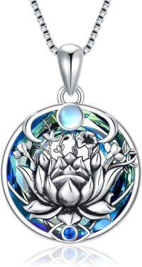 wholesale 925 Sterling Silver Round Blue Crystal Lotus Evil Eye Pendant Necklaces for Women Spiritual Protection s-Evil Eye Crystal Necklace