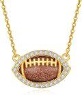 wholesale Gold 925 Sterling Silver Glitter American Football Pendant Necklace for Sports Lovers-0-0