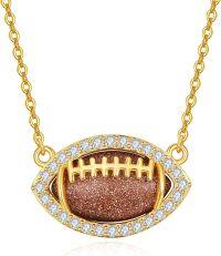 wholesale Gold 925 Sterling Silver Glitter American Football Pendant Necklace for Sports Lovers-Football