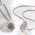 wholesale 925 Sterling Silver Evil Eye Pendant Necklace With Rotating Blue Crystal Oxidized Design-0-2