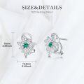 wholesale 925 Sterling Silver Emerald & Cubic Zirconia Flower Clover Bow Stud Earrings for Women-0-4