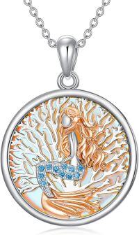 wholesale 925 Sterling Silver Round Blue Crystal Mermaid Necklace for Women Sea Life Gifts-mermaid-02