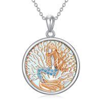 wholesale 925 Sterling Silver Round Blue Crystal Mermaid Necklace for Women Sea Life Gifts-mermaid-02