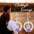 wholesale 925 Sterling Silver with Birthstone Claddagh Earrings for Women Irish Celtic Jewelry Gifts-0-5