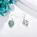 wholesale 925 Sterling Silver Green & Teal Enamel Monstera Leaf Drop Dangle Hook Earrings for Women-0-3