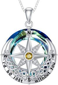 wholesale 925 Sterling Silver Birthstone Compass Necklace Celtic Knot Jewelry Gift-11-November-Topaz
