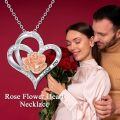 TOUPOP Sterling Silver Rose Necklace with Heart Pendant, Jewelry Gift-0-4