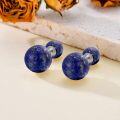 wholesale 925 Sterling Silver Round Blue Lapis Lazuli Stone Stud Earrings for Women Girls Gifts 8mm Diameter Jewelry Set of 4 Pairs-0-2