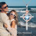 wholesale Sterling Silver Birthstones Rose Cross Heart Crucifix Pendant Necklace for Women-0-7