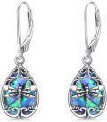 wholesale 925 Sterling Silver Teardrop Abalone Shell Dragonfly Drop Earrings-0-0