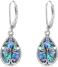 wholesale 925 Sterling Silver Teardrop Abalone Shell Dragonfly Drop Earrings-Dragonfly Earrings