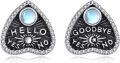wholesale 925 Sterling Silver Triangle Moonstone Stud Earrings with Hello and Goodbye Design-0-0