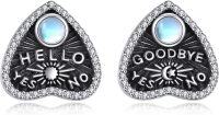 wholesale 925 Sterling Silver Triangle Moonstone Stud Earrings with Hello and Goodbye Design-Retro Ouija Earrings