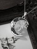 wholesale 925 Sterling Silver Crescent Moon Tree Of Life Couple Pendant Necklace With Black Crystals-0-4