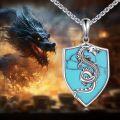 wholesale 925 Sterling Silver Turquoise Dragon Shield Pendant Necklace  for Women and Men-0-3