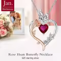 TOUPOP Sterling Silver Garnet Heart Butterfly Pendant Necklace-0-2
